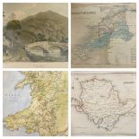 WALES ANTIQUARIAN MAPS, ENGRAVINGS and an Eisteddfod print (7 in total) to include Beddgelert,
