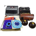 CASED PORTABLE TYPEWRITERS (2), small quantity of vinyl LP and 45rpm records and a pair of cased