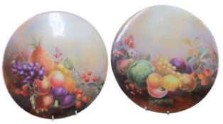 WILLIAM BIRBECK HAND PAINTED PORCELAIN PLAQUES, a pair, with fruit and wild berry decoration, both