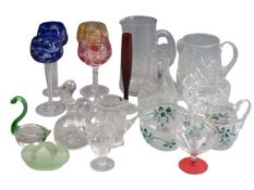 MIXED CUT & OTHER GLASSWARE to include lemonade and water jugs, colourful hock glasses, vinegar