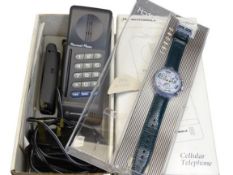 VINTAGE MOTOROLA CELLULAR PHONE - in original box with charger and a Quartz Swatch watch circa