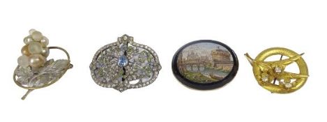 VICTORIAN GRAND TOUR MICRO MOSAIC BROOCH, two further costume jewellery brooches and a French