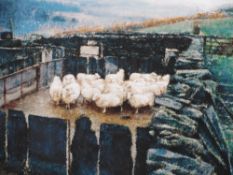 KEITH BOWEN limited edition print 9/75 titled - 'Penned Sheep', signed and numbered in pencil, 31