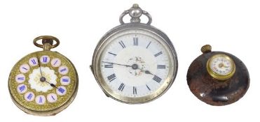 9CT, SILVER CASED LADY'S FOB WATCHES (2) along with a steel cased buttonhole watch, all have
