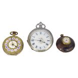 9CT, SILVER CASED LADY'S FOB WATCHES (2) along with a steel cased buttonhole watch, all have