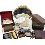 MISCELLANEOUS ASSORTMENT - to include Prinz micro cased field glasses, also, carved boxes, work box,