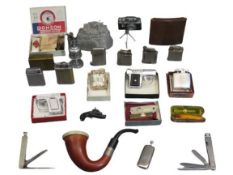 SMOKING COLLECTABLES GROUP - to include various pocket and table lighters, curved Bakelite cigarette