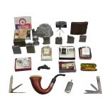 SMOKING COLLECTABLES GROUP - to include various pocket and table lighters, curved Bakelite cigarette