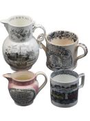 VICTORIAN & LATER CERAMICS - 4 items to include a Sunderland lustre jug with printed scene of