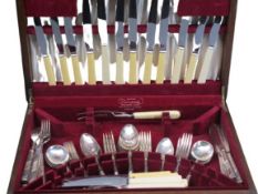 WOODEN CASED CANTEEN OF PLATED WARE CUTLERY - approximately 60 piece, not entirely matching