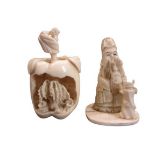 JAPANESE CARVED IVORY OKIMONO, MEIJI PERIOD - two items, standing figure of a Sage having a two-