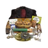 LADY'S VINTAGE FUR JACKET, treen items and other collectables including a metal mounted oak