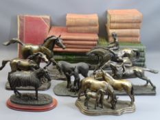 COMPOSITION BRONZED EFFECT HORSE FIGURINES (7), six volumes A Popular History of The Great War and