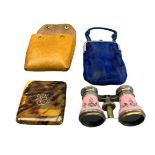 9CT GOLD MOUNTED TORTOISE SHELL CIGARETTE CASE and a pair of vintage opera glasses with pink