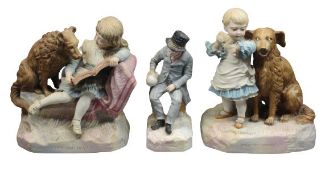 ROBINSON & LEADBEATER 19TH CENTURY BISQUE PORCELAIN FIGURINES (3) - to include one of a seated young