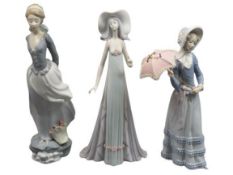 LLADRO PORCELAIN LADY FIGURINES (3) - 35.5cms H the tallest (damage to the parasol)