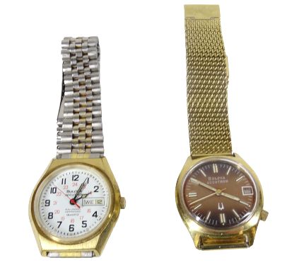 BULOVA ACCUTRON GENTLEMAN'S WRISTWATCHES (2), tuning fork dial set with...
