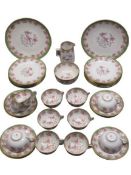 POINTONS STOKE ON TRENT BONE CHINA TEA SERVICE - 38 pieces, green and gilt bordered with floral