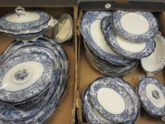 VICTORIAN BLUE & WHITE SEMI-PORCELAIN DINNER SERVICE - 40 plus pieces including covered tureens,