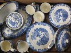 VINTAGE BLUE & WHITE DECORATED DINNER & TEAWARE - approximately 36 pieces including two covered