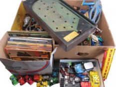 MIXED TOYS - toy vehicles and a parcel of Batman and other magazines, also, The Imp Pinball game (
