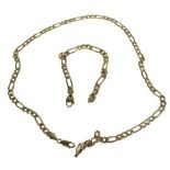 ITALIAN 9CT GOLD CUBAN FLAT FIGARO LINK NECKLACE & SIMILAR BRACELET - 52 and 20cm lengths, 37grms