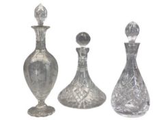 VICTORIAN & LATER DECANTERS WITH STOPPERS (3) - to include a facet cut and engraved example on a