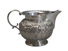 VICTORIAN CHESTER SILVER CREAMJUG - 1895, Maker George Nathan & Ridley Hayes, 9cms H with crimped