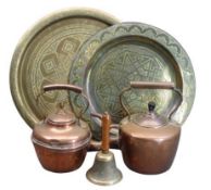 VICTORIAN & LATER COPPER & BRASSWARE to include two copper kettles, one with acorn knop lid