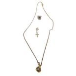 9CT GOLD & OTHER JEWELLERY, 3 ITEMS - a diamond set pendant on fine link necklace, heart shape