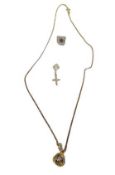 9CT GOLD & OTHER JEWELLERY, 3 ITEMS - a diamond set pendant on fine link necklace, heart shape