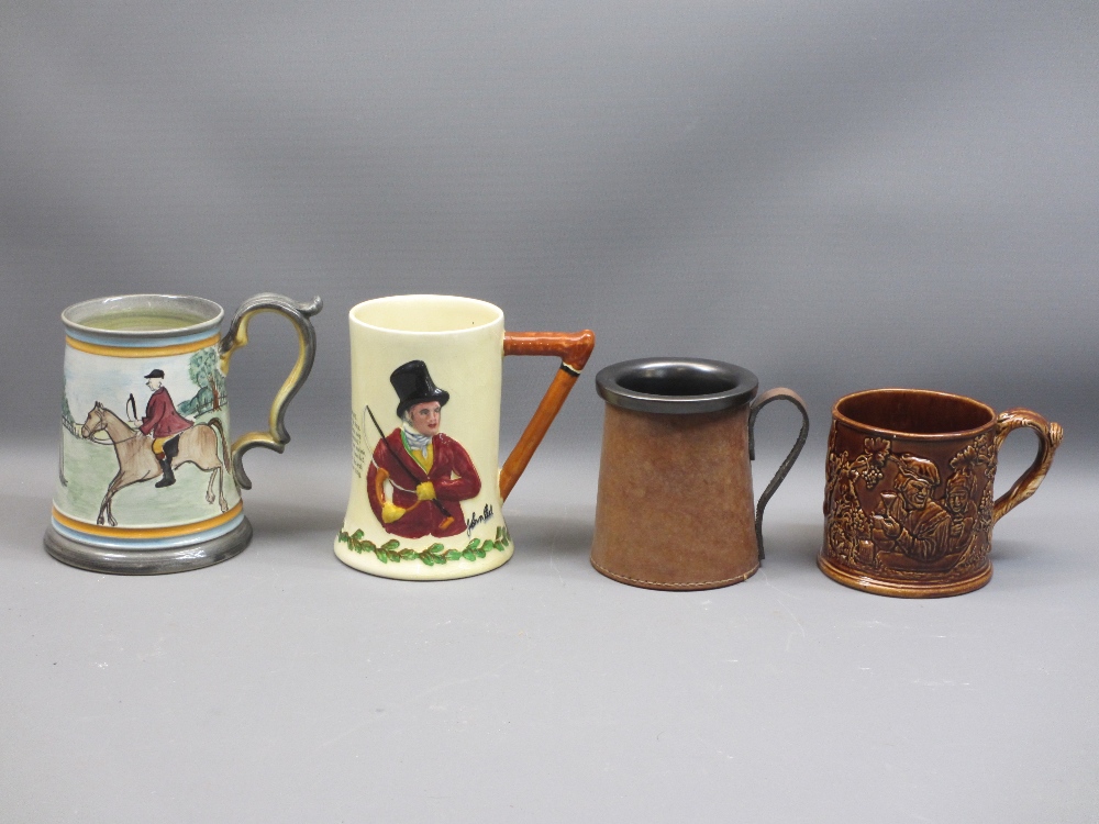 POTTERY TANKARDS, AIR TWIST STEM & OTHER GLASSWARE, large ceramic fruit bowl, wash jug and bowl, - Image 4 of 5