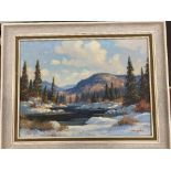 R GISSING (Canadian Artist 1895 - 1967) oil on canvas - Canadian river scene, snow covered ground to