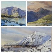 MAX A S HAMBLEN watercolours, a set of three - seasonal Snowdonia scenes, 16 x 24cms (2) and 18 x