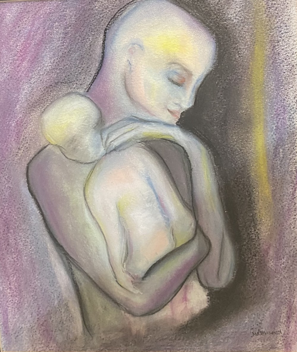 J W ANISARD pastel - 'Mother and Child', 31 x 26cms and mixed media - 'Damiers 2', 20 x 30cms, - Image 3 of 3