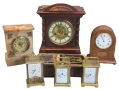 CLOCKS - modern carriage clocks (3), a pink marble encased example, a dome topped polished and