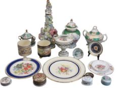 DRESDEN & OTHER CABINET PORCELAIN, decorative plates, porcelain boxes, ETC, to include a staple
