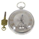 LONDON 1923 SILVER CASED SINGLE FUSEE POCKET WATCH - the engine turned dial with engraved foliate