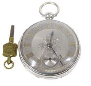 LONDON 1923 SILVER CASED SINGLE FUSEE POCKET WATCH - the engine turned dial with engraved foliate