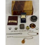 MODERN JEWELLERY BOX & QUALITY CONTENTS - to include an oval amber type pendant silver mounted