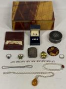 MODERN JEWELLERY BOX & QUALITY CONTENTS - to include an oval amber type pendant silver mounted