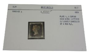 STAMPS - Penny Black plate 4. A superb used single lettered CJ lightly concealed by a Red M.C.