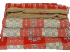 VINTAGE WELSH WOOLLEN BLANKET - traditional pattern in reversible red and grey tones, sizeable