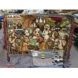 ART DECO STYLE WALL MIRROR and a comical dog tapestry/rug, 41 x 66cms and 97 x 140cms respectively