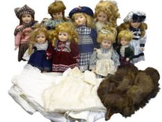 2OTH CENTURY PORCELAIN HEAD COLLECTOR'S DOLLS (9), vintage fur stole and eight items of children's