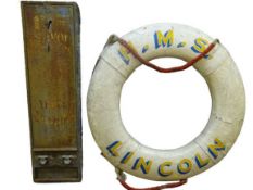 CRAVOL ONE PENNY, THREE CIGARETTE VENDING MACHINE, HMS Lincoln Lifebuoy, 82 x 23 x 8.5cms and