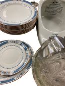 WHIIELDON WARE - Beverley dinner plates, ETC, 'The New Slipper Bed Pan', glass bowls and jug, ETC