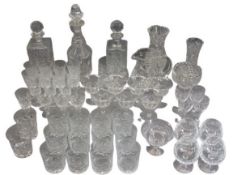CUT & OTHER VICTORIAN & LATER GLASSWARE to include three decanters with stoppers, jugs and vases and