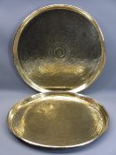 PERSIAN STYLE BRASS TABLETOPS/CHARGERS (2) - 51cms diameter the largest