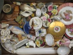 MINIATURE & OTHER CABINET PORCELAIN & COLLECTABLES including Limoges, Milk glass rolling pin and